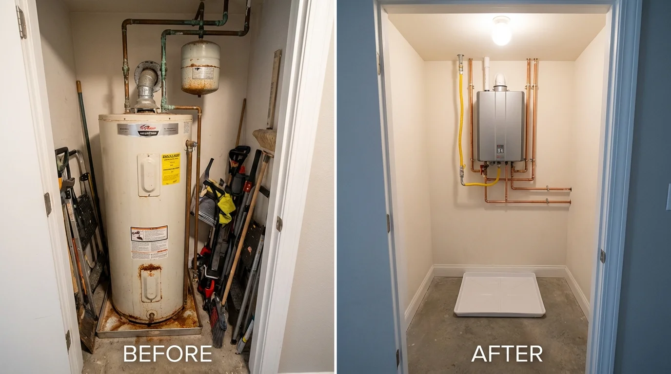 Tank water heater versus wall-mounted tankless unit comparison for Bandera, TX homeowners
