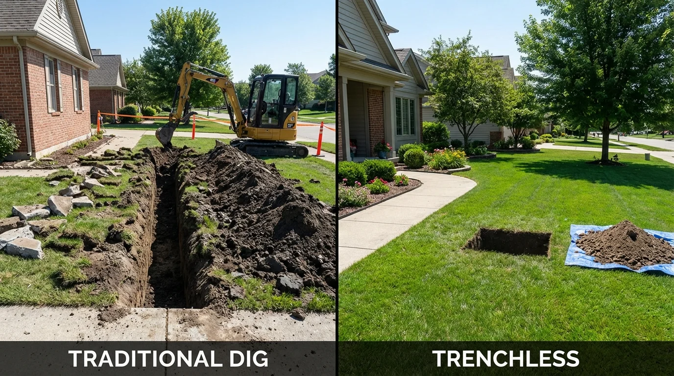 Trenchless sewer repair with minimal yard damage versus traditional excavation in Bandera, TX